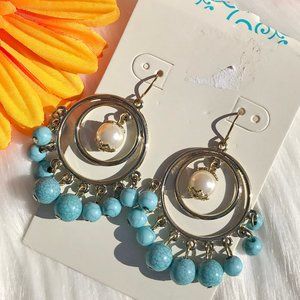 Boho Earrings Ethnic Tassel Goldtone Hoop Dangles